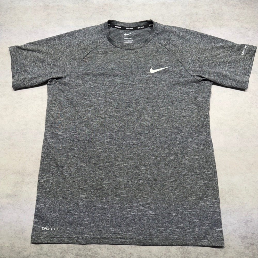 Nike Swim Dri-Fit Heathered Gray Mens Small UPF 40 Short Sleeve Rash Guard Shirt